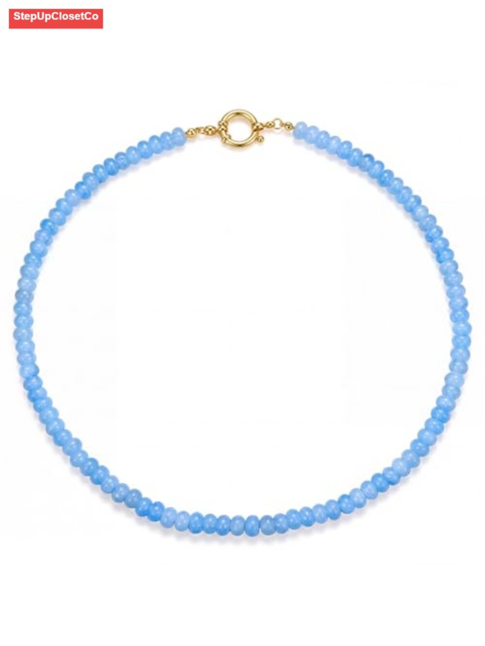 14K Gold Plated Stainless Steel Gemstone Beaded Choker Necklace, Boho Waterproof